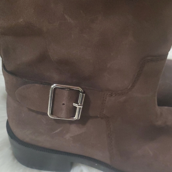 Zara Brown Suede Combat Boots with Buckles - Picture 4 of 15